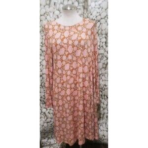 Old Navy Dress Size Large Swing Yellow Floral Birds Long Sleeve Rayon Spandex